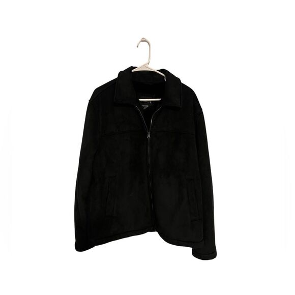 George Black Suede Fleece lined Jacket Full Zip Sz Large - Picture 1 of 11